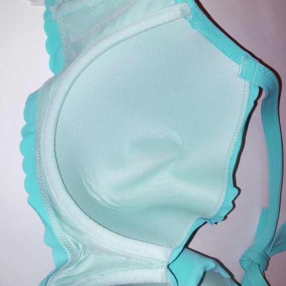 Victoria Secret Swim Bikini‎ 38D Top Large Bottom Aqua Seafoam Glow Scallop Trim - Picture 9 of 9